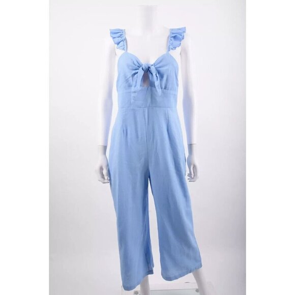 ZARA Women's Linen Blend Jumpsuit with Ruffle Trim - Size S - Picture 3 of 11